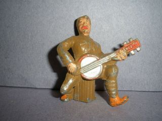 Barclay,  Manoil,  Grey Iron Vintage Lead Toy Soldier Playing A Banjo (m95)
