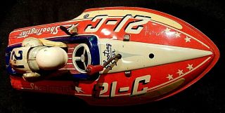 Tin Wind Up Speed Boat " Shooting Star 21 - C " Toy 9 " Long Vintage Rare Japan