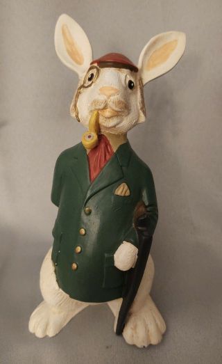Hunter Bunny Rabbit Hare W Monocle Holding Hunting Gun Rifle Vintage Signed 1992