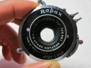 Rapax 90mm Graflex Optar F 6.  8 For 4x5 Large Format Camera Wollensak Made