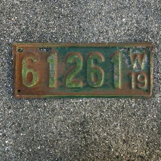Vintage 1919 Wisconsin Automobile Auto Car Tag License Plate Man Cave 61261
