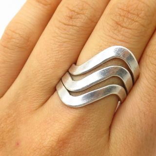 Vtg 925 Sterling Silver Triple Wave Design Wide Ring Size 7