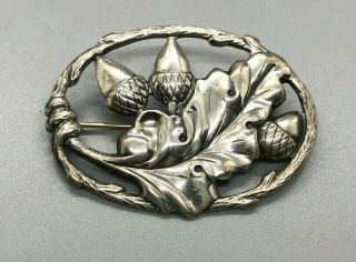 Vintage Danecraft Sterling Silver 1940s Stylized Acorn Oak Leaf Brooch Pin