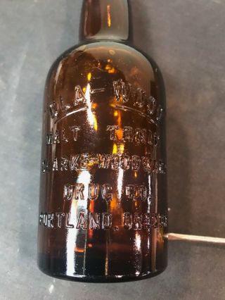 Vintage Clark Woodward Drug Co.  Portland Oregon Amber Embossed bottle 2