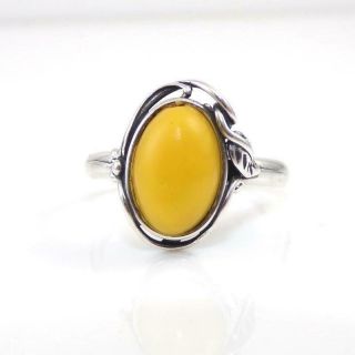 Vtg Sterling Silver Yellow Egg Yolk Baltic Amber Ring Size 9 Lhg3