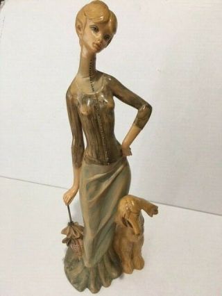 Vintage Simonetti Depose Italy Figurine 2018 Lady & Dog Art Deco Nouveau 13.  5 "