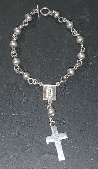 Vtg Mexican Sterling Silver 925 Rosary Bracelet Signed Taxco