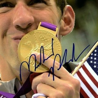MICHAEL PHELPS SIGNED 8 X 10 COLOR PHOTO - OLYMPICS - TEAM USA - swimming - GOLD 2
