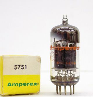 A N.  O.  S Vintage Amperex 5751/12ax7 Black Plates Vacuum Tube.  Tests Strong
