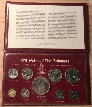 Vintage 1974 Coins Of The Bahamas Uncirculated Specimen Set - Franklin