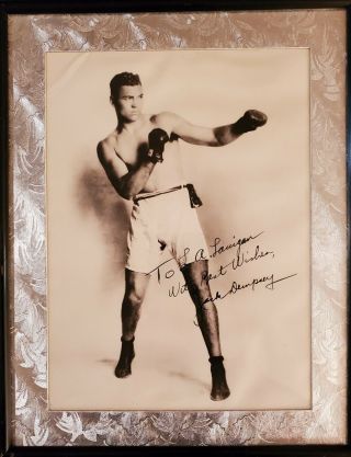 Jack Dempsey Boxer Signed Autograph Photo W/ 9x11 Frame.  Letter Description