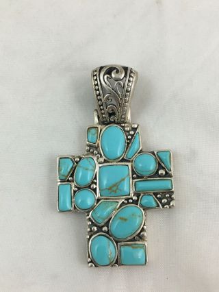 Vintage Navajo Style Pawn Sterling Silver Turquoise Crucifix Cross Pendant