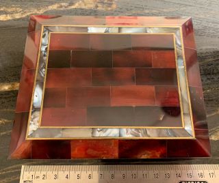 Vintage Maitland Smith Style Tesselated Stone And Abalone Box Brass Inlay