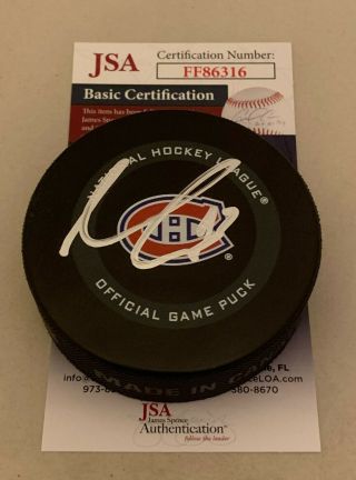 Max Domi Signed Montreal Canadiens Official Game Puck Autographed Habs Jsa