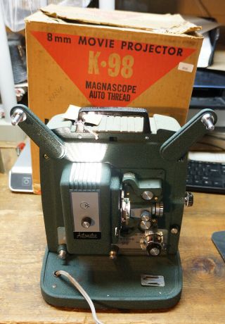 Keystone K98 K - 98 8mm Film Movie Projector Runs W/ Box,  Reel,  Book 856