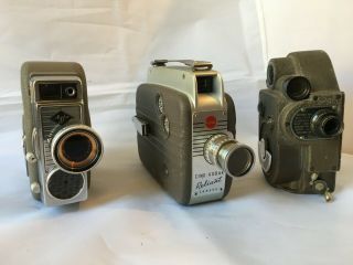 Vintage 8 Mm Movie Cameras - Cine - Kodak Reliant,  Agva Movex 88l,  Revere Model 88