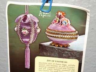 Vintage Leewards Purple Easter Eggs Roses Angels Bead Sequin Ornament Kit