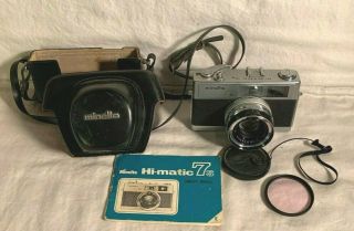 Vintage Minolta Hi - Matic 7s Rangefinder 35mm Film Camera 45mm 1.  8 Rokkor Pf Lens