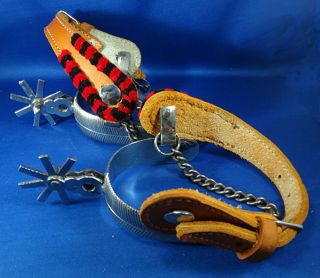 Vintage Western Cowboy Horse Riding Rodeo Spurs W Leather Strap & Chain
