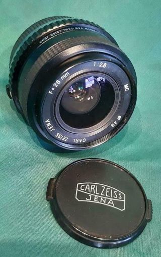 Vintage Carl Zeiss Jena Mc 28mm Camera Lens With An Olympus Om Mount