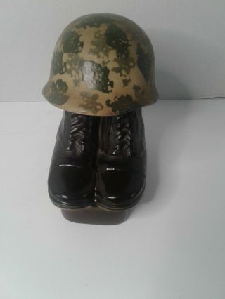 Vintage Jim Beam Military Helmet And Combat Boots Whiskey Decanter Empty Bottle