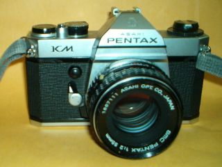 PENTAX KM - 35mm SLR Film CAMERA with ASAHI SCM PENTAX f/1:2 55mm Lens w/ Strap 2