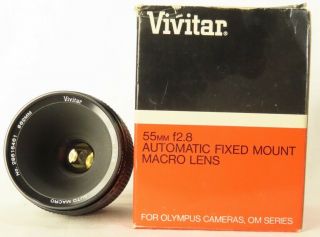 Vivitar 55 Mm F 2.  8 Automatic Fixed Mount Macro Lens Olympus Om Series Box &book
