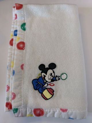 Disney Mickey Mouse Dundee Acrylic Baby Blanket Bubbles Polka Dots White Vintage