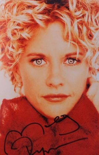 Meg Ryan Autographed/ Hand Signed Color 8x10 Vintage Photo Red Sweater 22