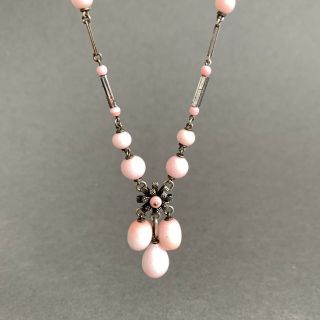 Vintage Art Deco Pink Glass Bead Necklace Chain 21” Czech ?