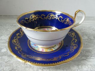 Old Vintage Aynsley Porcelain C889 Cobalt Blue Gold Floral Bouquet Cup & Saucer