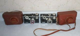 2 Vintage Argus C - 3 Cameras,  " The Brick " With Range Finders & Flash Holders,