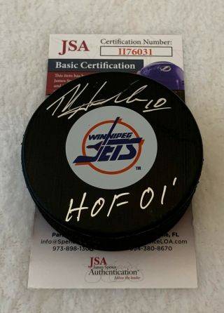 Dale Hawerchuk Signed Winnipeg Jets Puck Autographed W/ Hof Inscription Jsa