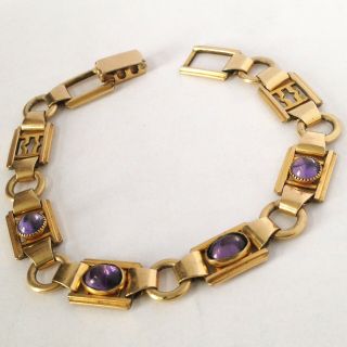 Providence Stock Co 12k Gold Filled Vintage Art Deco Bracelet W/ Amethyst Glass