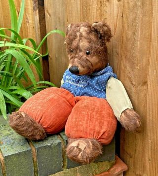 Unusual Old Antique Vintage Teddy Bear With Big Velvet Padded Legs / Trousers