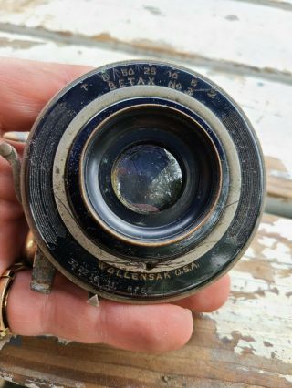Vintage Brass Bakelite Wollensak Betax No.  3 Camera Lens Large Format Pics