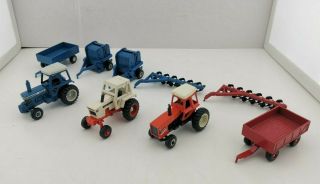 Vintage Ertl Farm Set - Tractors,  Wagons,  Plows & Round Balers - 1/64 Diecast