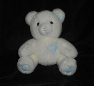 9 " Vintage Russ Berrie Squeakums Teddy Bear White Blue Stuffed Animal Plush Toy