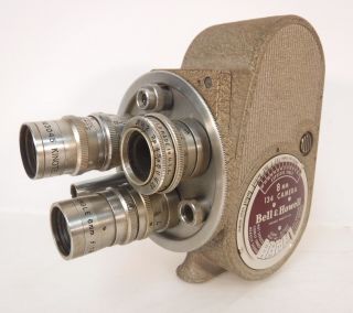 Vintage Bell & Howell Model 134 8mm Movie Camera Metal Kinotar & Kinotel Lenses