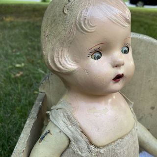 Vintage Antique Doll Composition Cloth Creepy Halloween Decor Prop Horror Repair