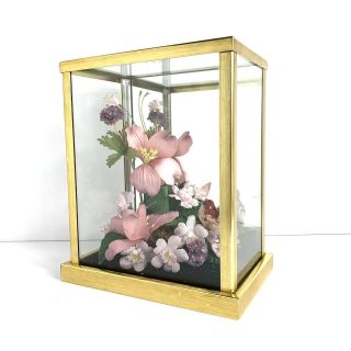 Vintage Brass Glass Curio Display Case Mirror Trinket Display 8.  75 " H X 6.  75”w