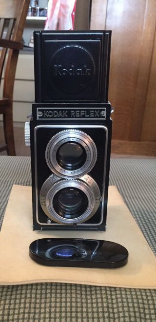 Vtg Kodak Reflex Ii Camera W/leather Case - Twin Lens - Lens Cover -