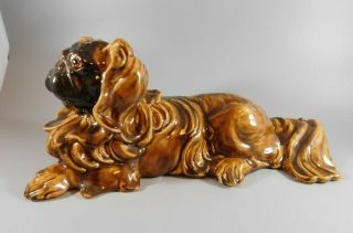 Vintage 12 Inch Long Ceramic Pekingese Dog Statue