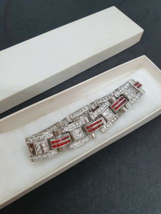 Vintage 1930s Art Deco Silver Tone And Diamante Bracelet