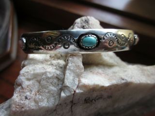 Vintage Navajo Native Sterling Silver Turquoise Coral Cuff Bracelet