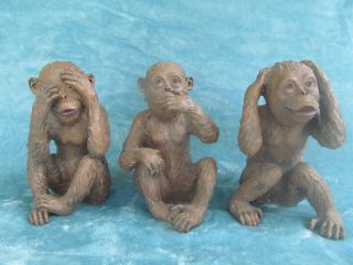 Large Vintage Monkeys See No Evil Hear No Evil Speak No Evil Resin Figurines 8.  5