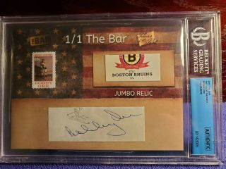 2019 " The Bar " Bobby Orr Bruins Game Ticket & Autograph Cut 1/1 Beckett Slabbed