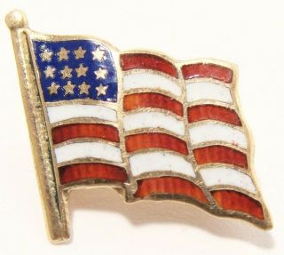 Vintage 10k Solid Gold American Flag Lapel Pin Red White Blue Enamel Small 1g