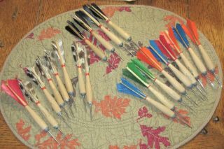 21 Vintage Wooden Darts - 9 Official No 1 Apex Norristown Penna - 12 Unmarked