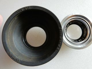 Carl Zeiss 50mm F2.  8 Tessar Lens Contaflex With 1109 S27 Hood,  Near -